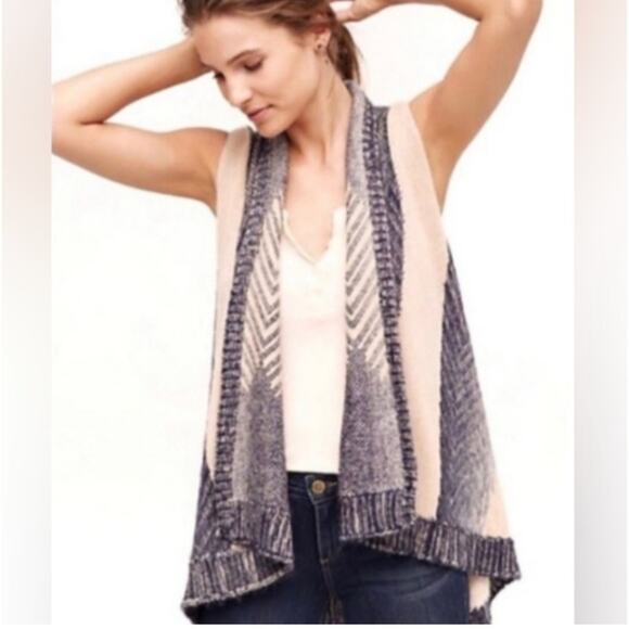 Anthropologie Sleeping On Snow Mabli Wool Knit Vest Cardigan Boho Ombre M/L - Picture 1 of 7
